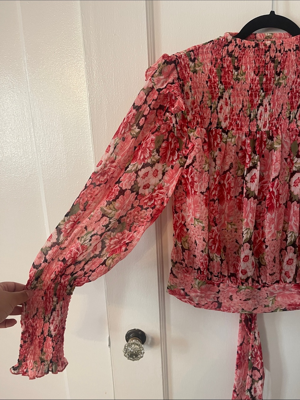 Bardot Remi Floral Smocked High-Neck Blouse Blouse in Pink Gardenia - Picture 7 of 13